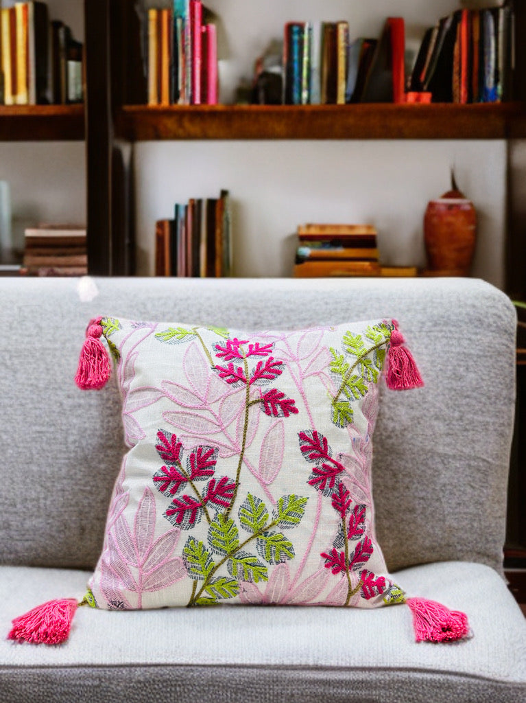 Embroidered Cushion Cover | 16x16", Slub Cotton, Premium Design