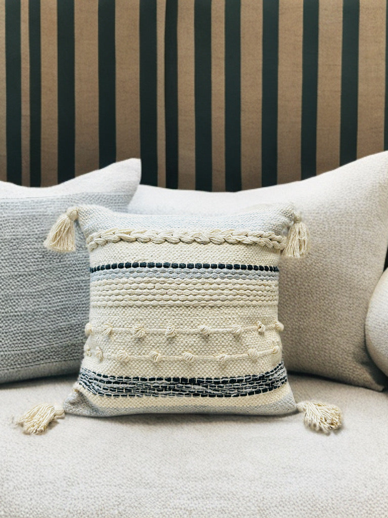 Bohemian Cushion Cover - Tassels, Dari Fabric, 16x16"