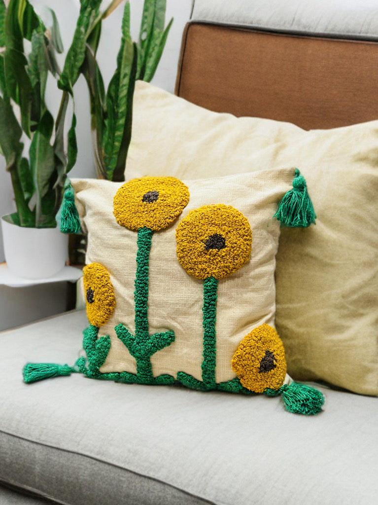 Knotted Embroidered Cushion Cover | Slub Cotton, 16x16 Inches
