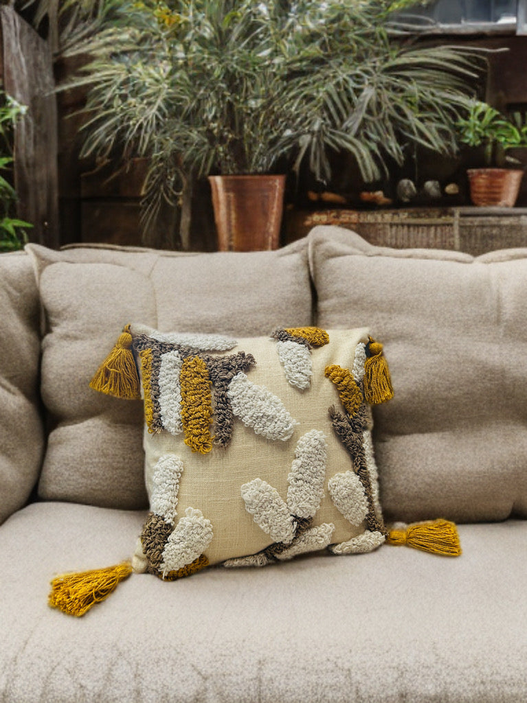 Knotted Embroidered Cushion Cover | Slub Cotton | 12"x12"