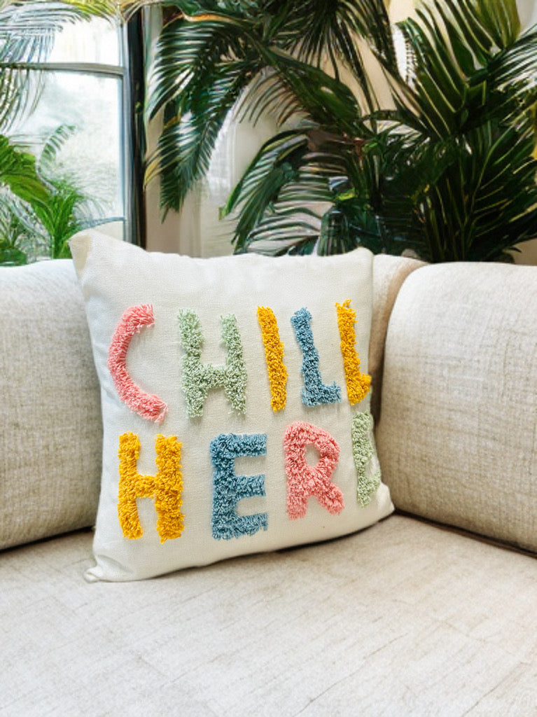 Elegant Multi-colour Tufted Cushion Cover | Slub Cotton, 16x16"