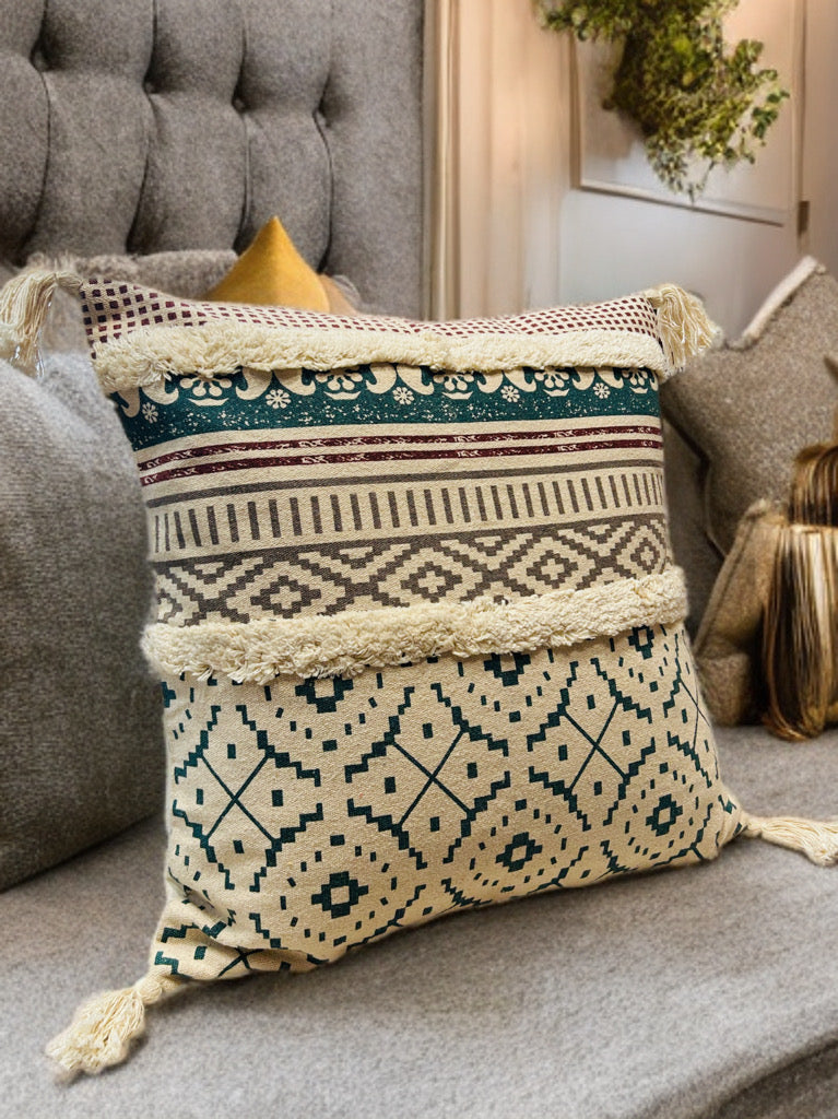 Printed Tufted Cushion Cover | Slub Cotton (24"x24")