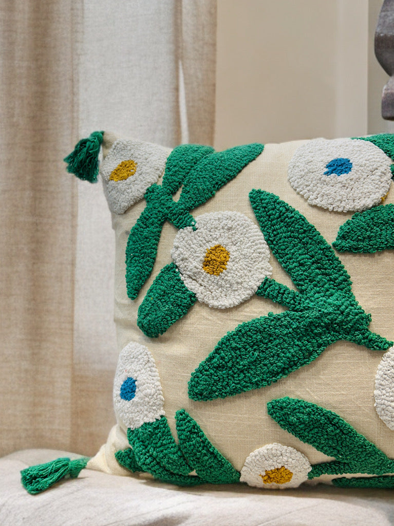 Knotted Embroidered Cushion Cover | Slub Cotton, 24x24 Inches