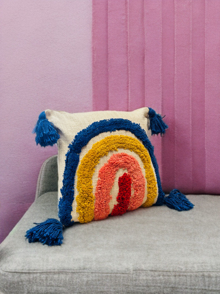 Tufted Rainbow Cushion Cover | Slub Cotton | 12"x12"