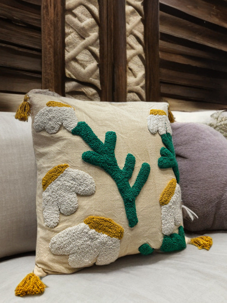 Knotted Embroidered Cushion Cover | Slub Cotton, 24x24 Inches