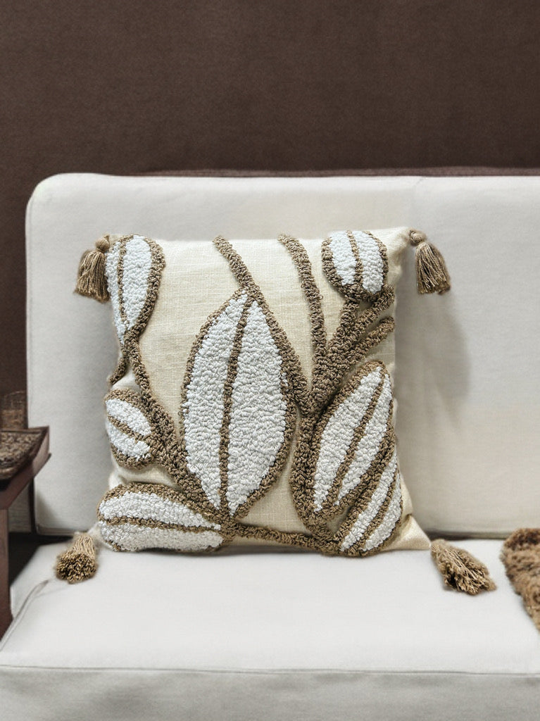 Embroidered Cushion Cover | Slub Cotton, 16x16 Inches