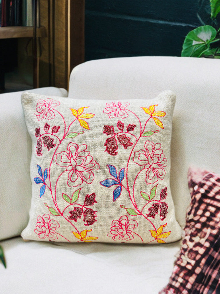 Embroidered Cushion Cover | 16x16", Slub Cotton, Premium Design