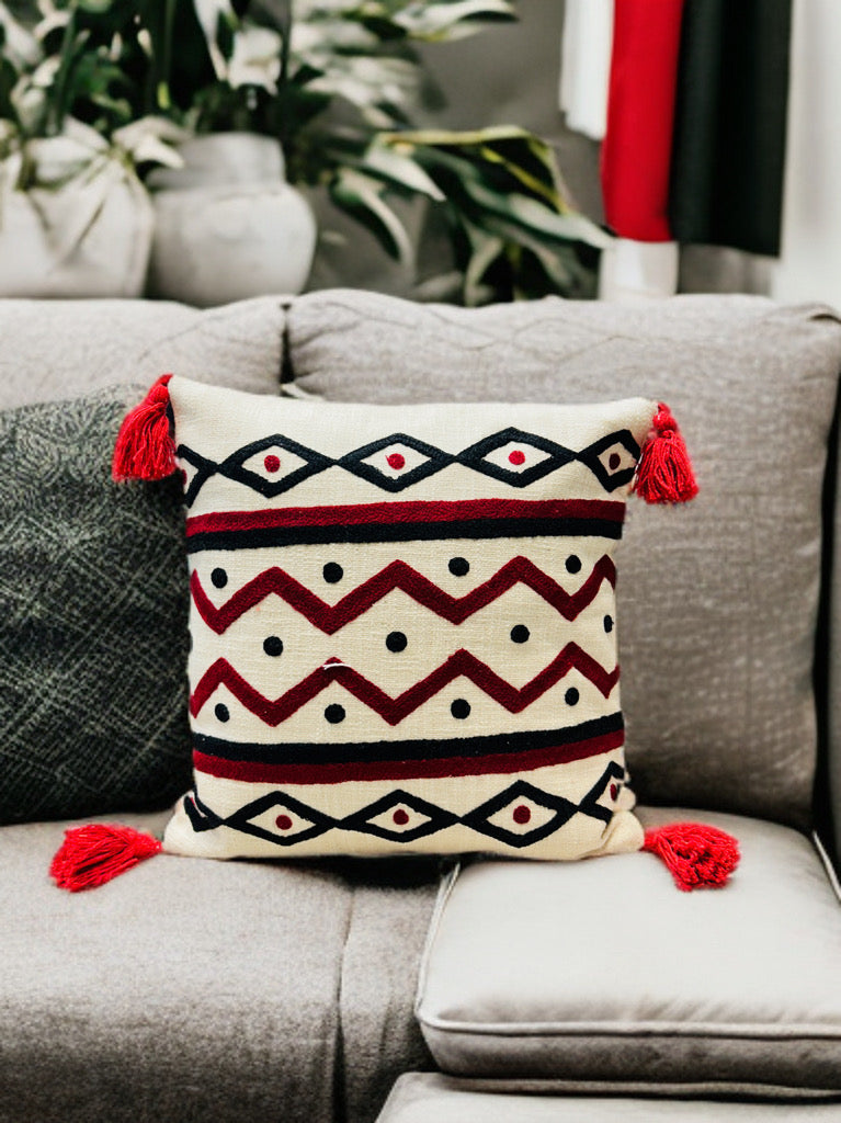 Embroidered Cushion Cover | 16x16", Slub Cotton, Premium Design