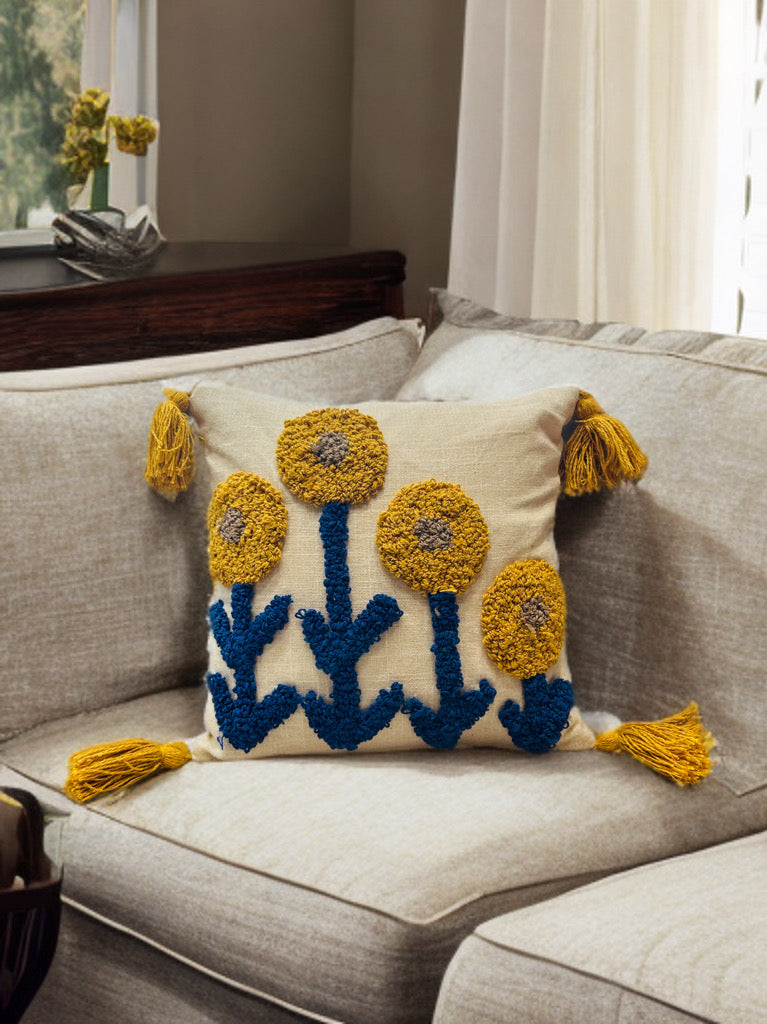 Knotted Embroidered Cushion Cover | Slub Cotton | 12"x12"