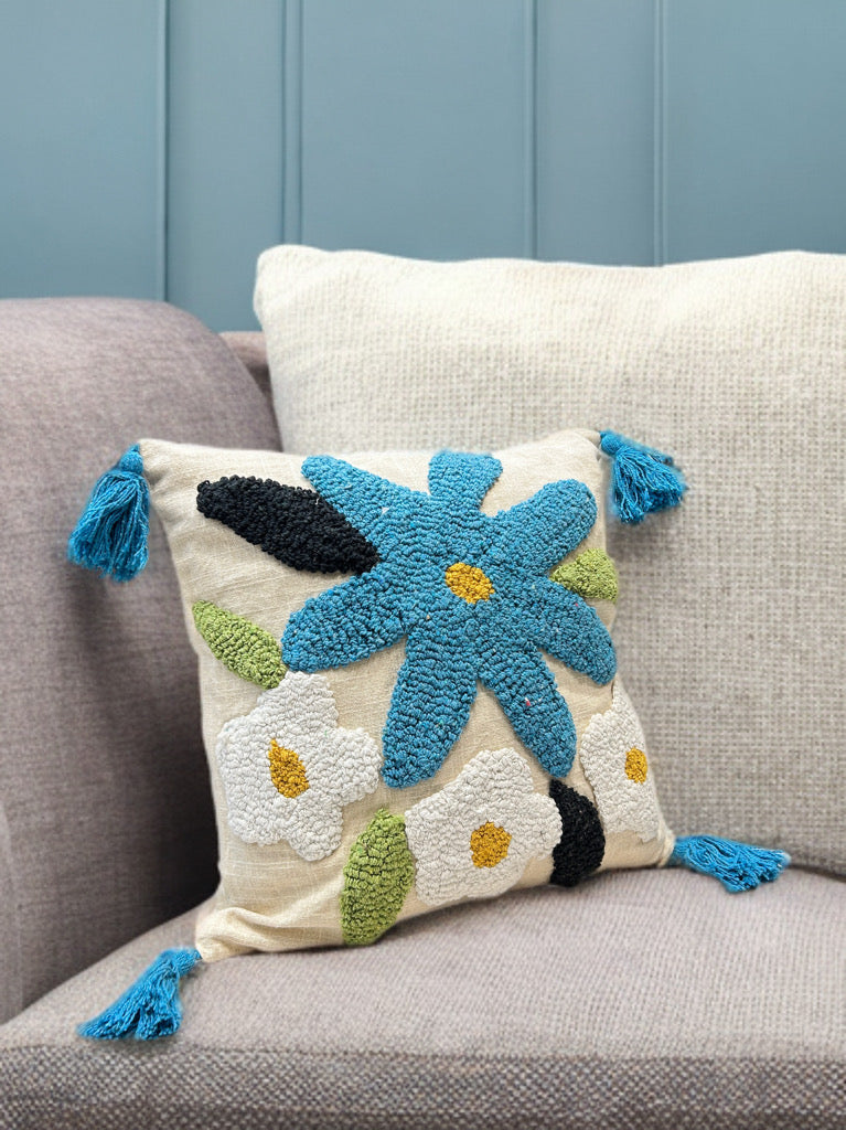 Knotted Embroidered Cushion Cover | Slub Cotton, 16x16 Inches
