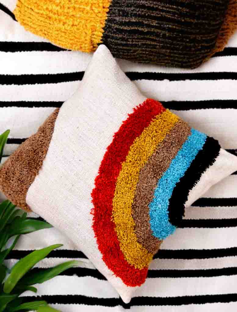 Tufted Cushion Cover with Tassels | Slub Cotton | 16x16"