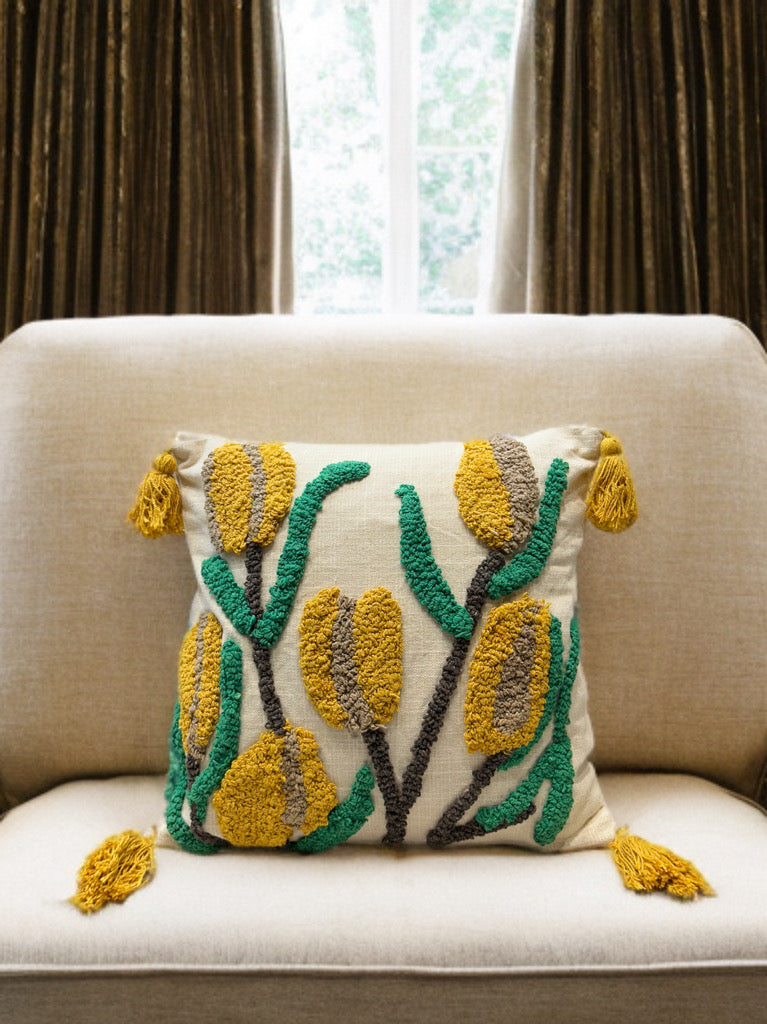 Embroidered Cushion Cover | 16x16", Slub Cotton, Premium Design