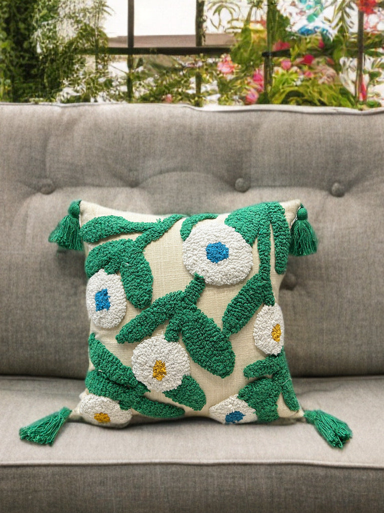 Embroidered Cushion Cover | 16x16", Slub Cotton, Premium Design