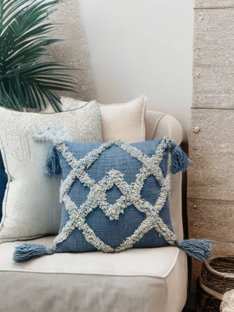 Blue Tufted Cushion Cover | Slub Cotton | 12"x12"