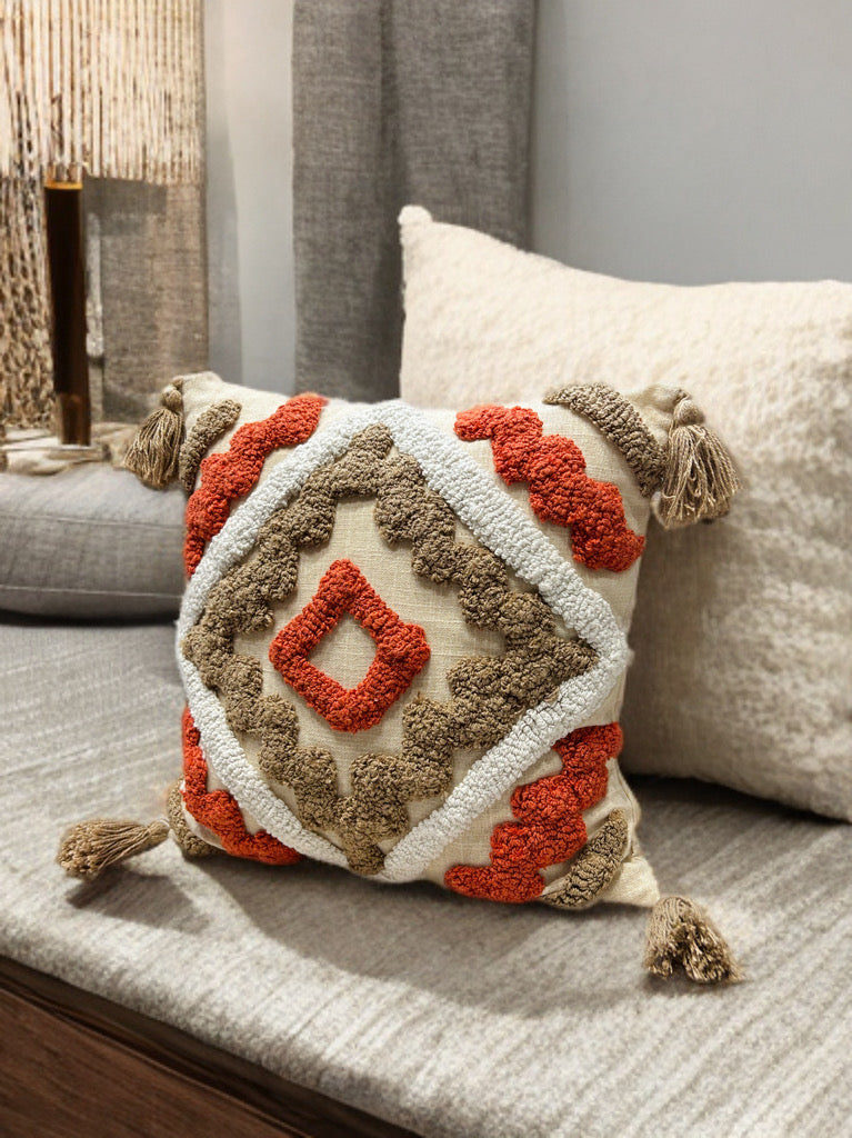 Knotted Embroidered Cushion Cover | Slub Cotton, 16x16 Inches