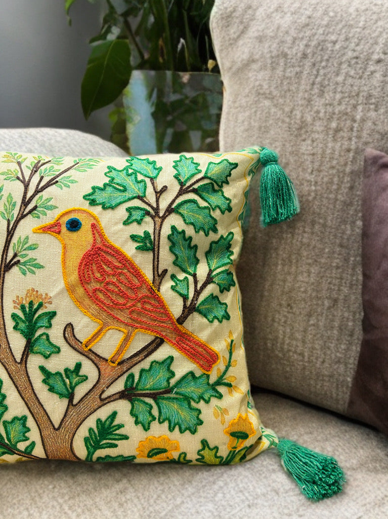 Embroidered Cushion Cover | Slub Cotton, 16x16 Inches