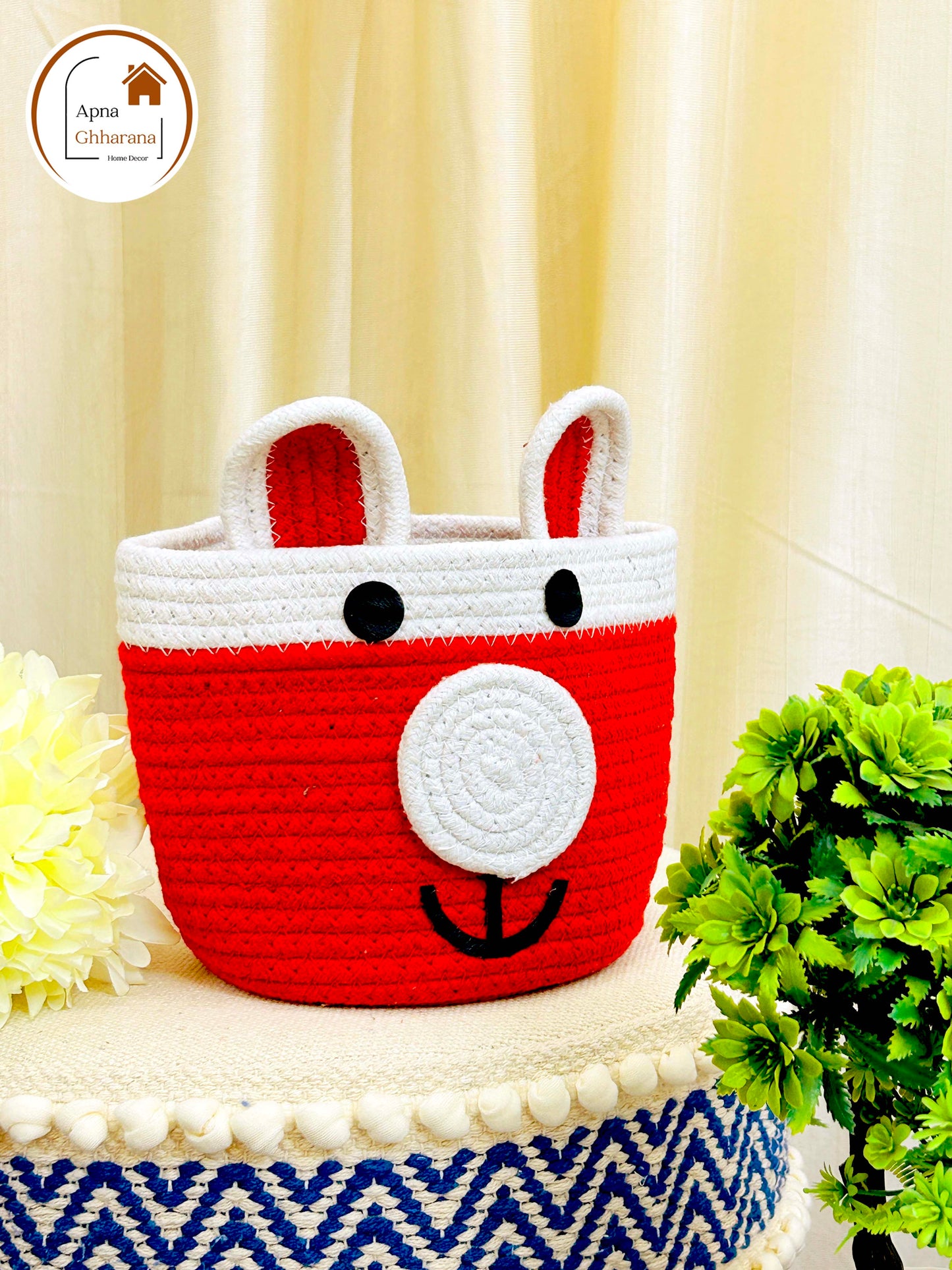 Handmade Cotton Braided Basket – Cute Animal Design & Durable