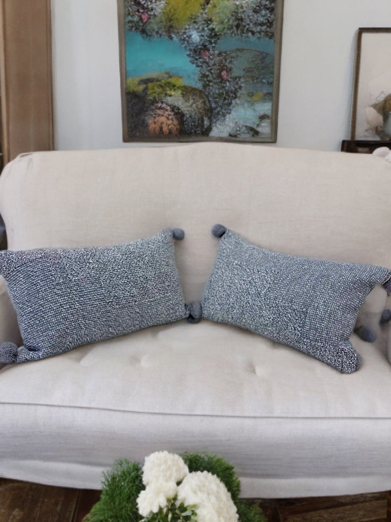 Grey Lumbar Cushion Cover | 12x18" Cotton Pillow Cover with Tassels