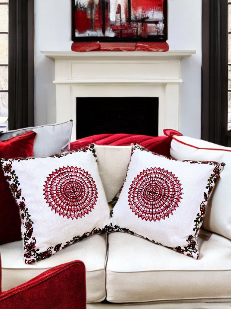 Premium Pink Block Printed Cushion Cover | 16x16" Cotton