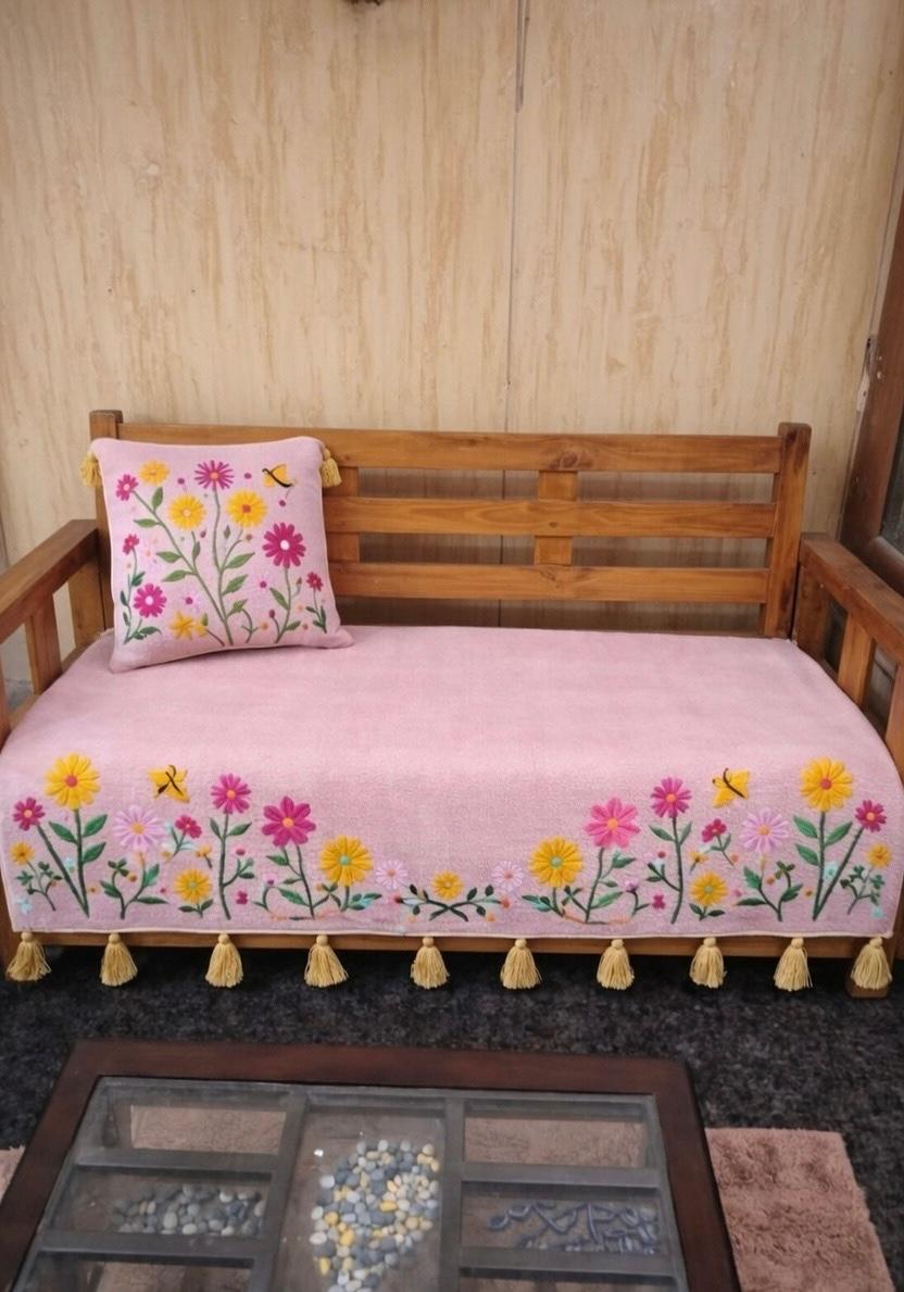 Pink Base Embroidered Sofa Runner