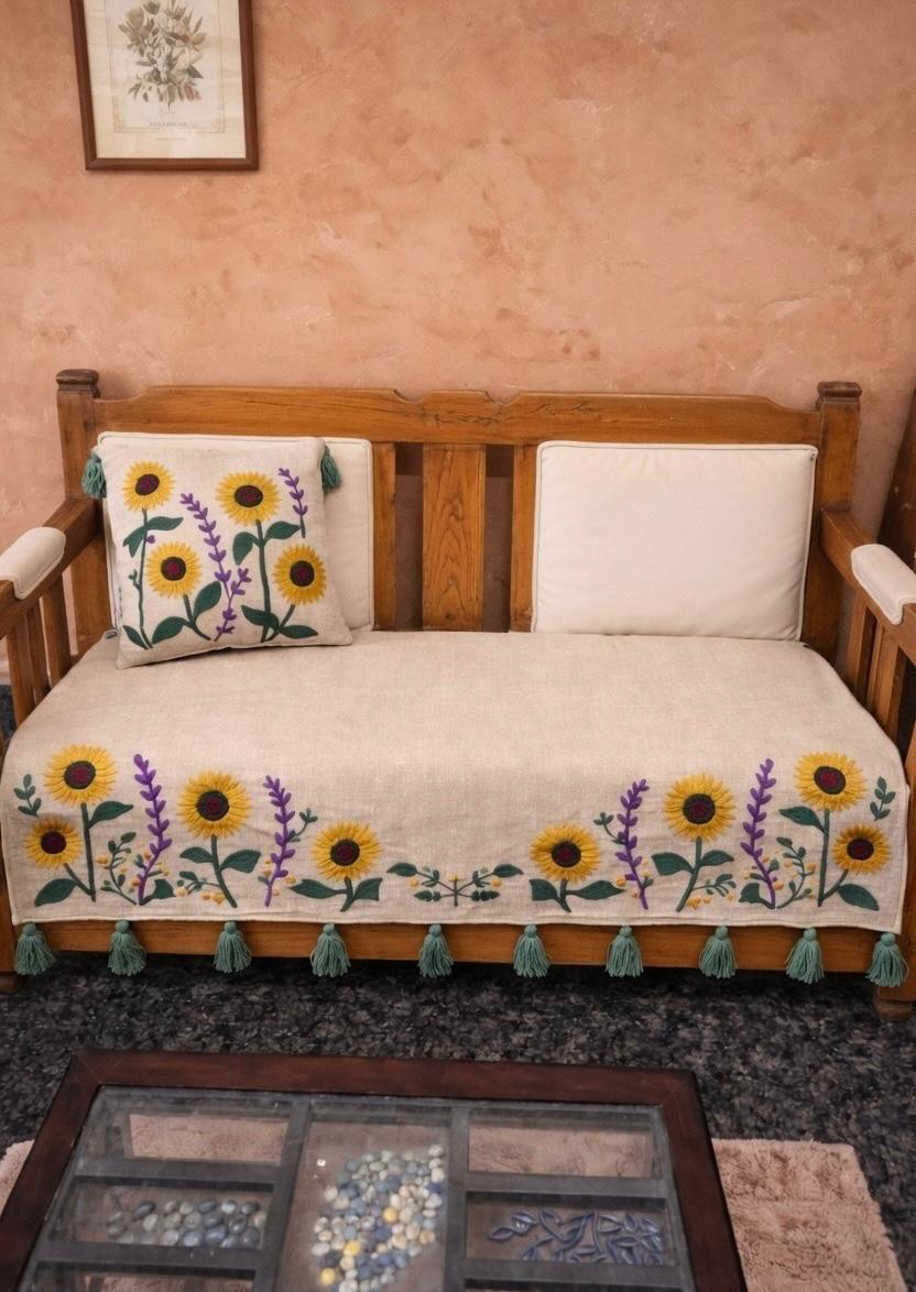 Sofa Runner with Sunflower Embroidery Design