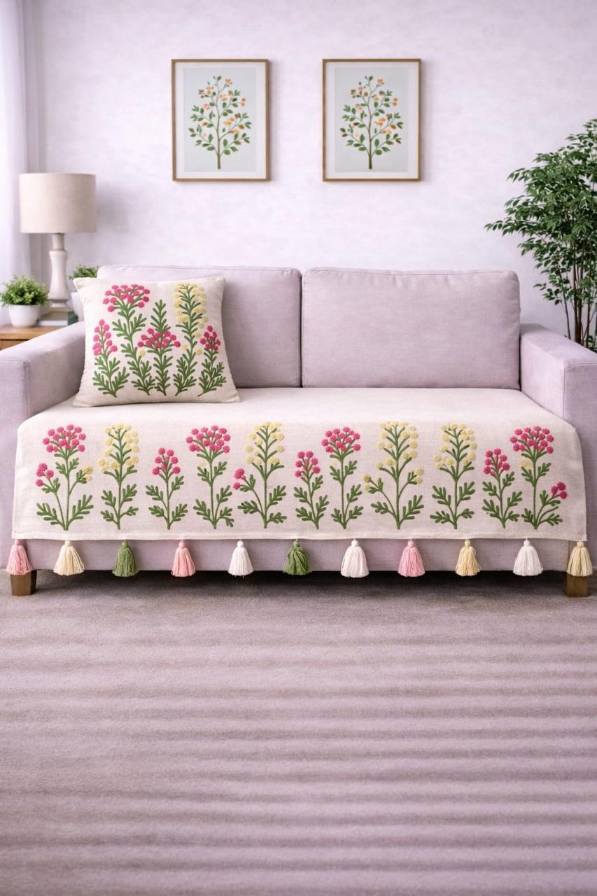 Embroidered Multicolour Sofa Runner