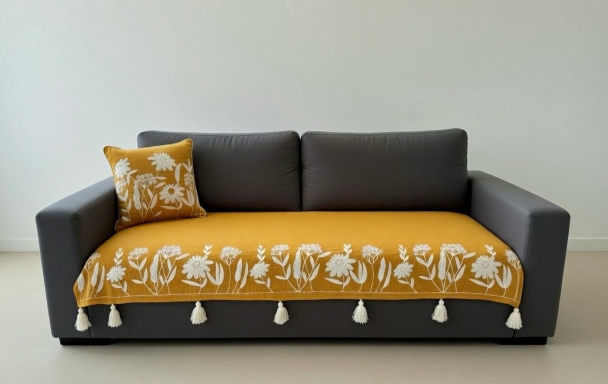 Embroidered Yellow Base Sofa Runner