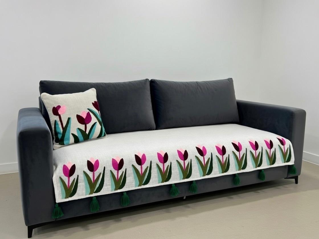 Embroidered Tulip Sofa Runner