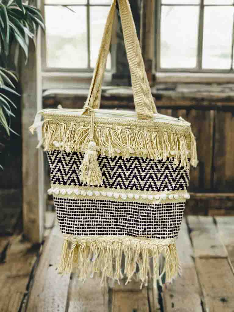 Woven Boho Tote with Zipper | Perfect for Books & Essentials