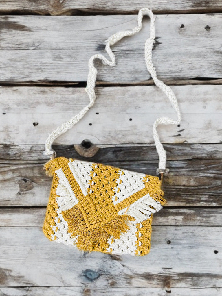 Macramé Sling Bag with Beads & Flap – Boho Handmade Purse