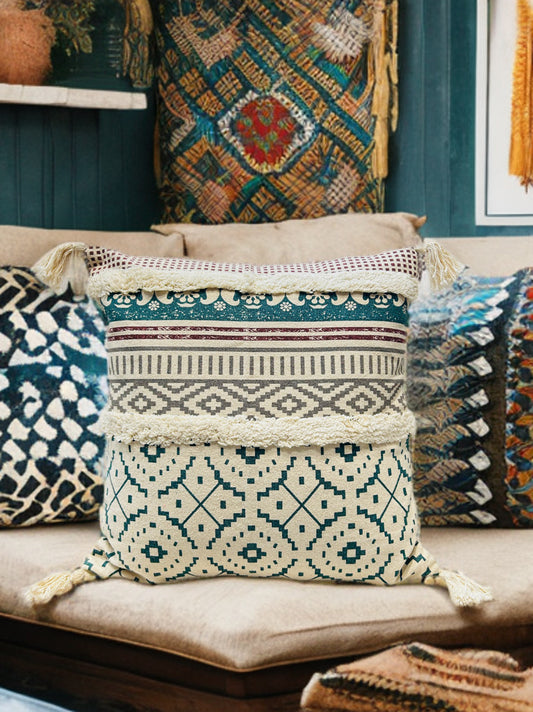 Printed Tufted Cushion Cover | Slub Cotton (24"x24")