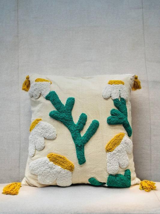 Knotted Embroidered Cushion Cover | Slub Cotton, 24x24 Inches