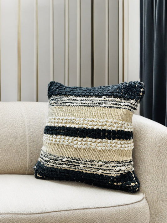 Bohemian Cushion Cover - Black, Tassels, Dari Fabric, 16x16"