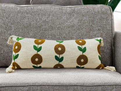 Embroidered Donut Lumbar Cushion Cover | 14"x36" | Cotton
