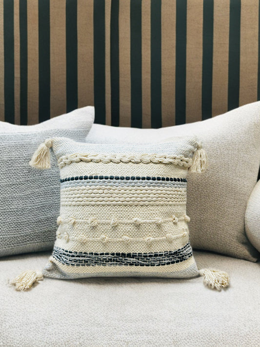 Bohemian Cushion Cover - Tassels, Dari Fabric, 16x16"
