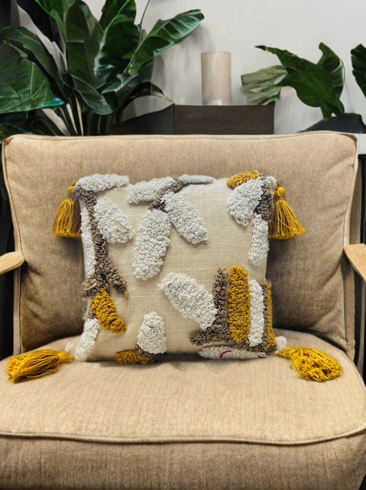 Knotted Embroidered Cushion Cover | Slub Cotton | 12"x12"