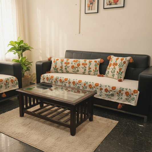 Embroidered Yellow Floral Sofa Runner