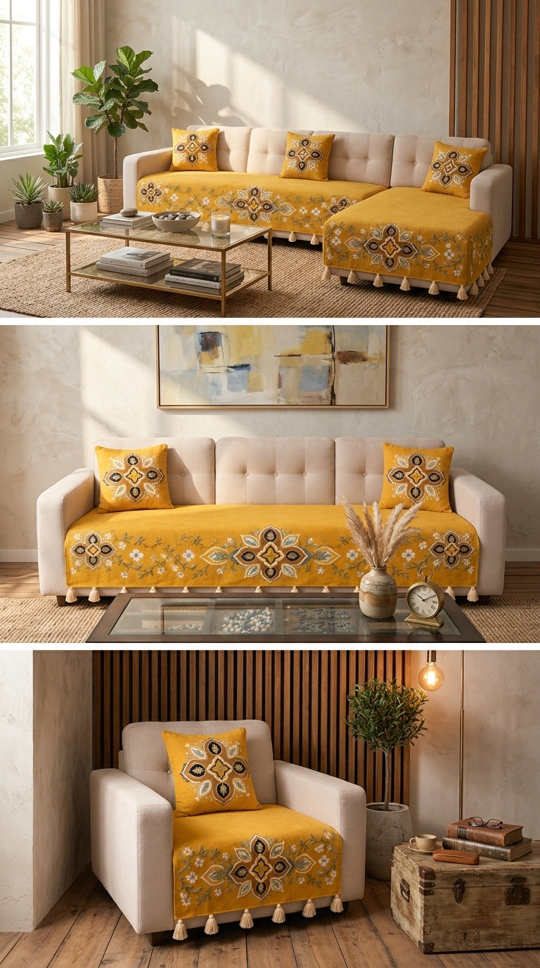 Elegant Yellow Base Runner with Embroidery