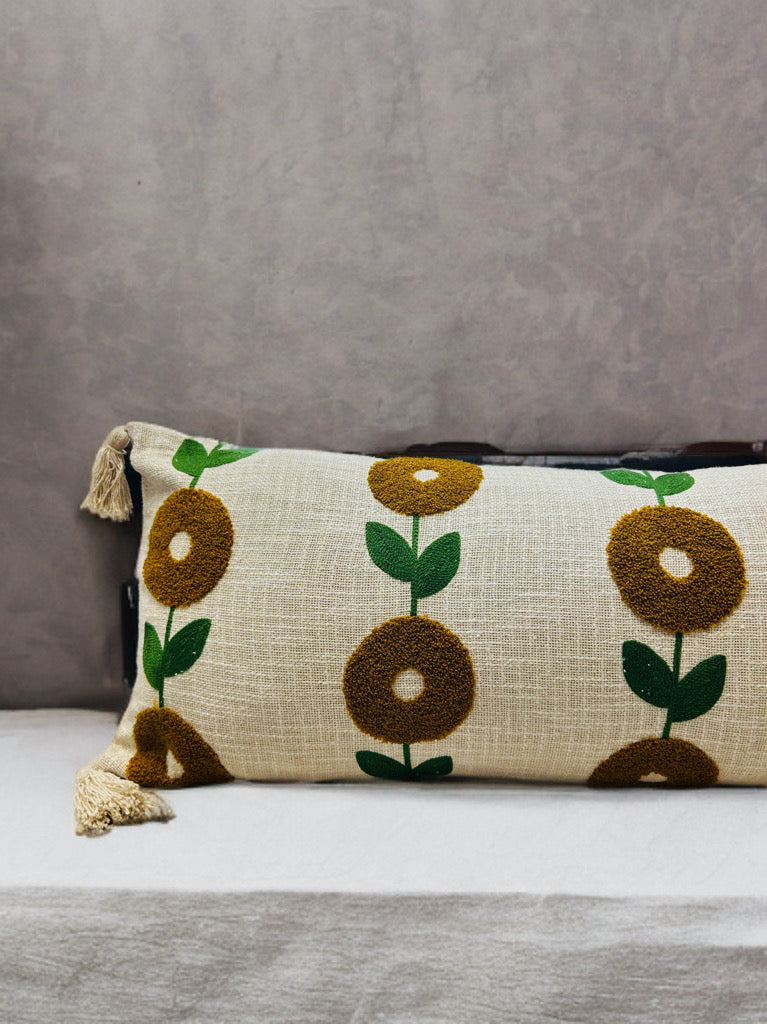 Embroidered Donut Lumbar Cushion Cover | 14"x36" | Cotton
