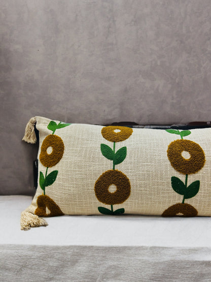 Embroidered Donut Lumbar Cushion Cover | 14"x36" | Cotton