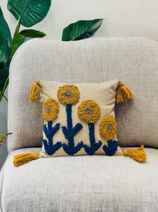 Knotted Embroidered Cushion Cover | Slub Cotton | 12"x12"