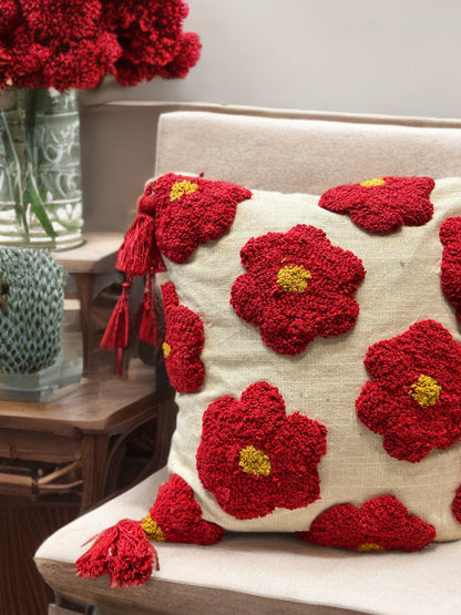 Knotted Embroidered Cushion Cover | Slub Cotton | 16"x16"