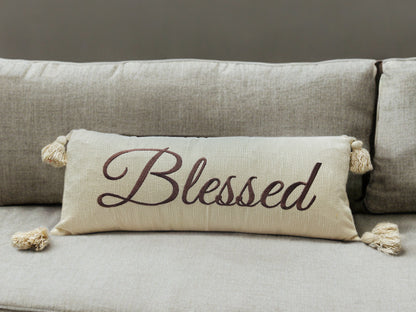 Embroidered Blessed Lumbar Cushion Cover | 14"x36" | Cotton