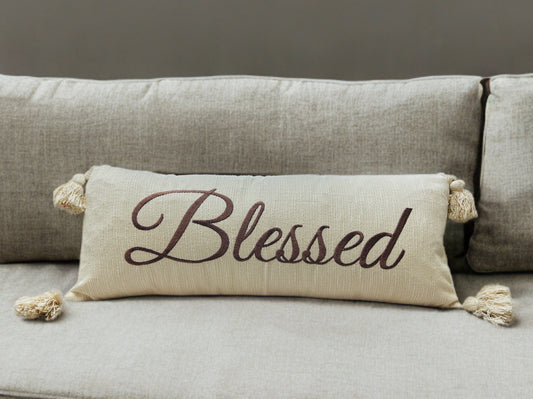Embroidered Blessed Lumbar Cushion Cover | 14"x36" | Cotton