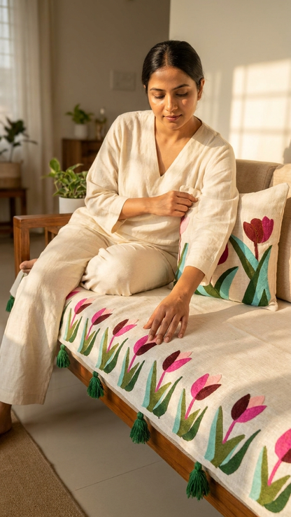 Embroidered Tulip Sofa Runner
