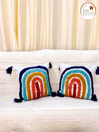 Tufted Rainbow Cushion Cover | Multicolor Slub Cotton (16"x16")