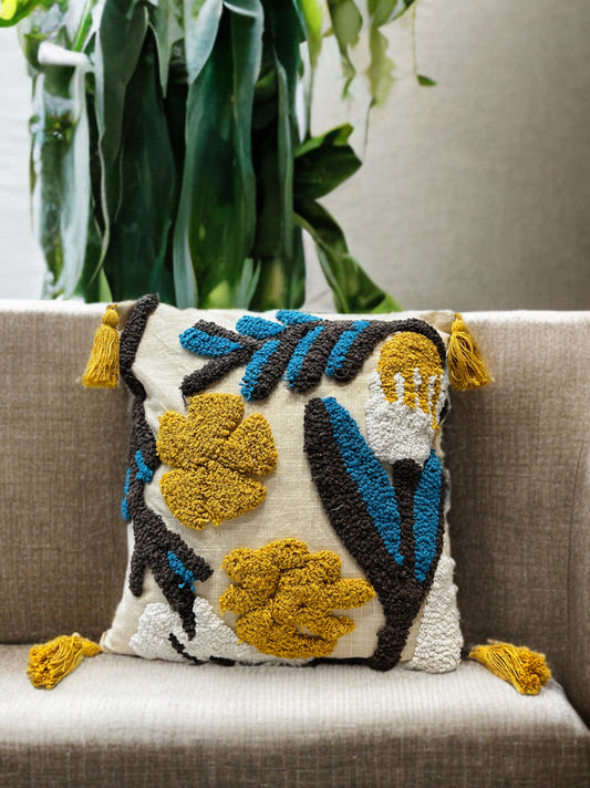 Embroidered Cushion Cover | 16x16", Slub Cotton, Premium Design