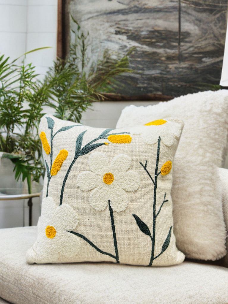 Embroidered Cushion Cover | 16x16", Slub Cotton, Premium Design