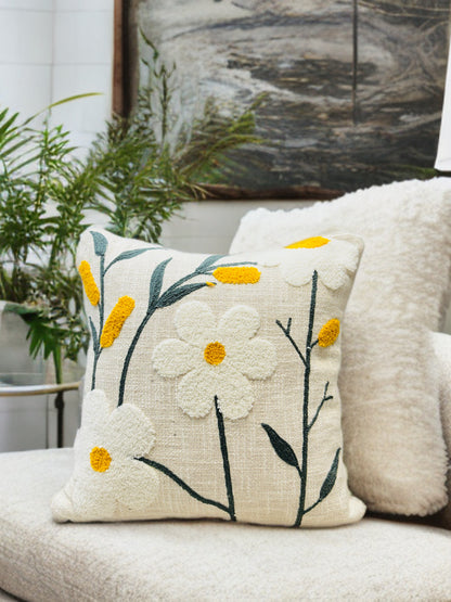 Embroidered Cushion Cover | 16x16", Slub Cotton, Premium Design