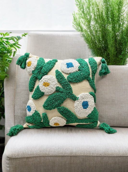 Embroidered Cushion Cover | 16x16", Slub Cotton, Premium Design
